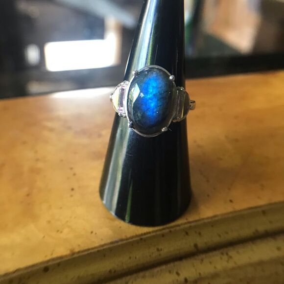 Natural Labradorite Mystic Topaz Sterling Silver Ring Size 7 - Picture 3 of 8